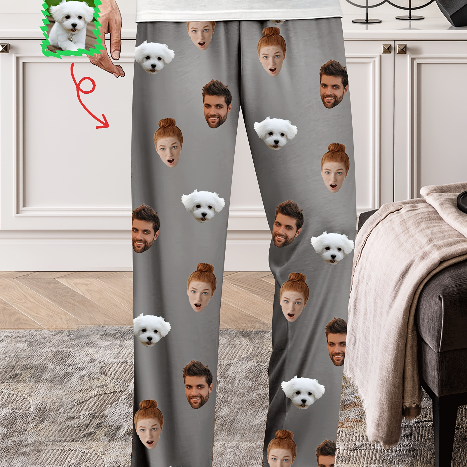 

Customizable Men' Pants Long Pants, Customizable Funny With Face Photos, Comfortable Men's Home Suitable For Christmas , Personalized Customizable