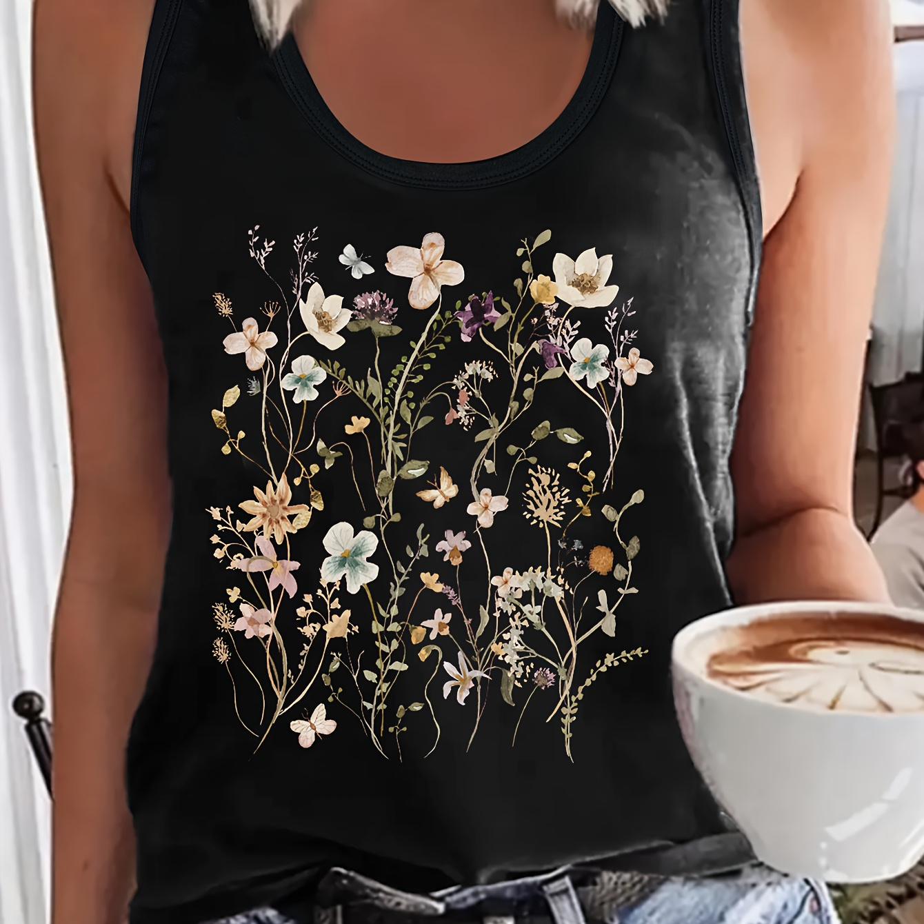 

Floral Print Tank Top, Sleeveless Casual Top For Summer & Spring, Women's Clothing