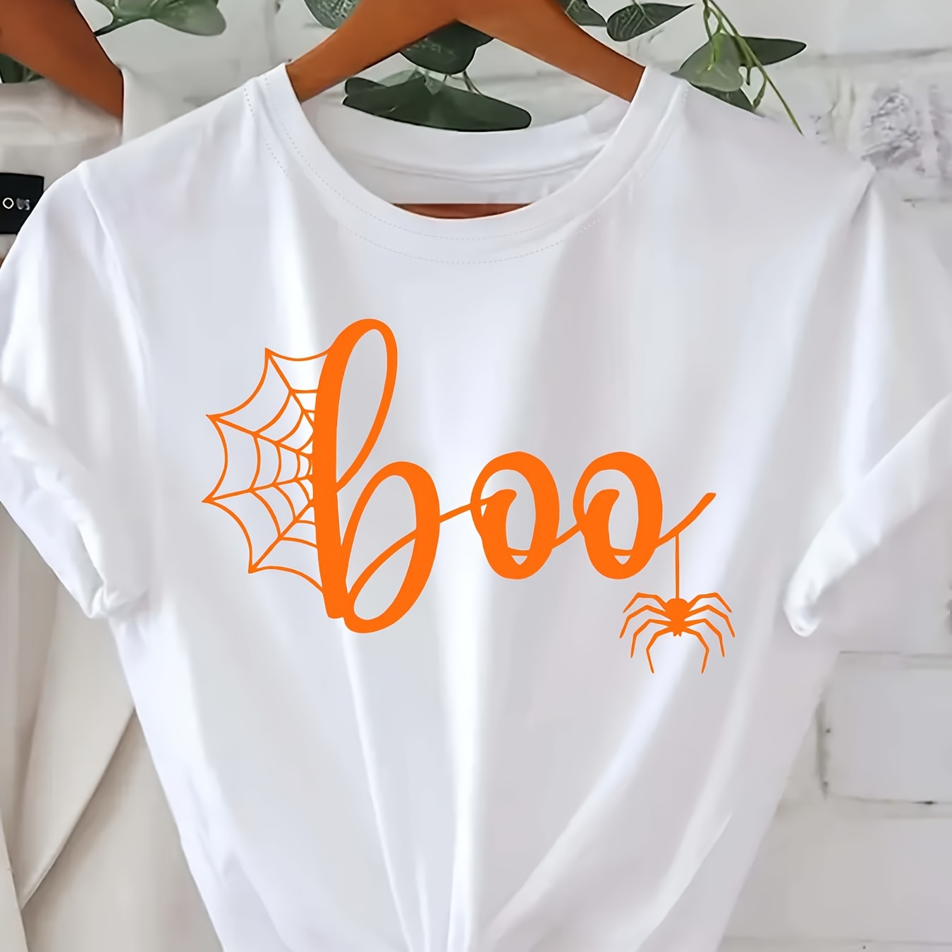 

Halloween Spider Web Print T-shirt, Casual Crew Neck Short Sleeve Top, Women's Clothing