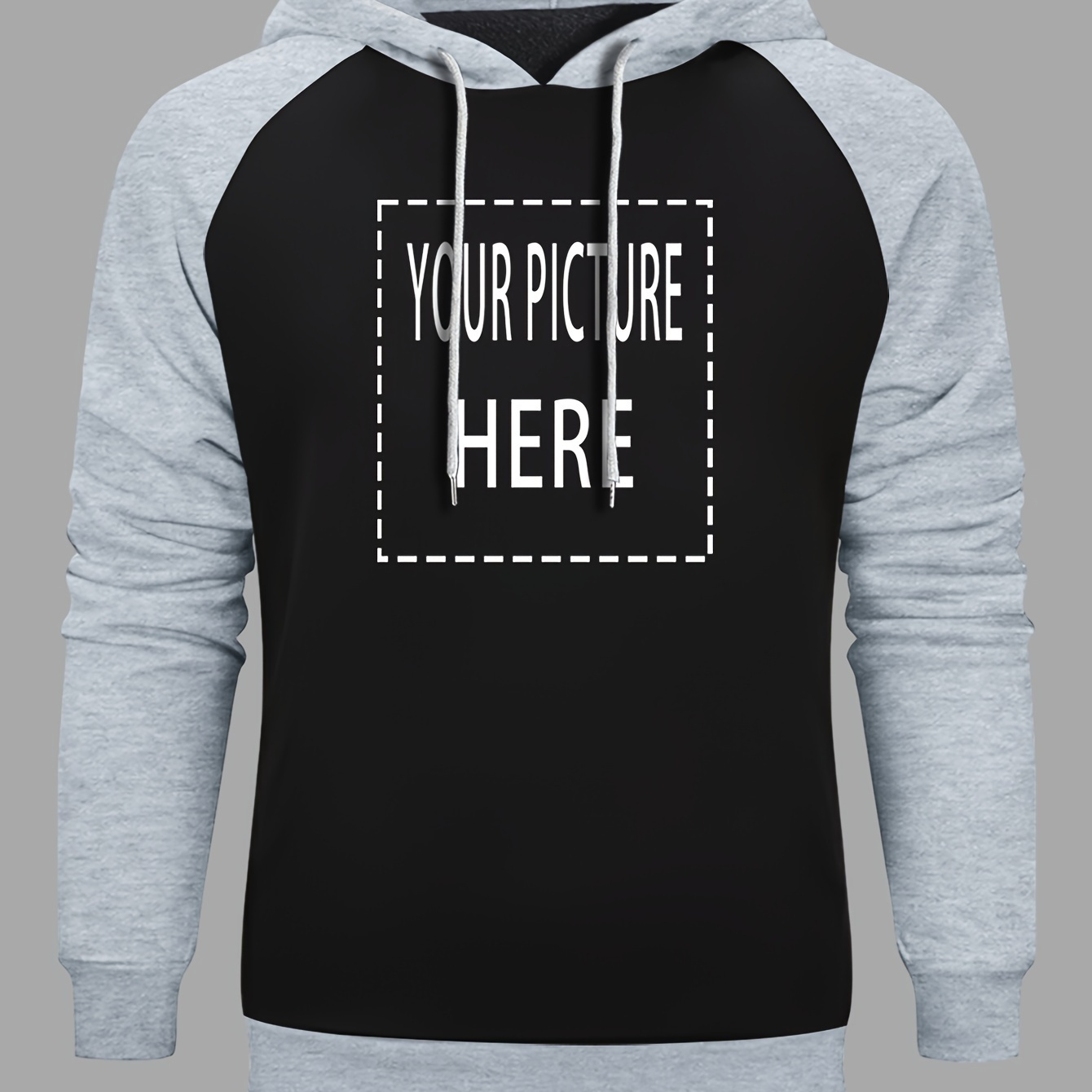 

Plus Size Men's Raglan Hoodies, Picture Pattern Hooded Sweatshirt For Males, Outdoor Sports Tops