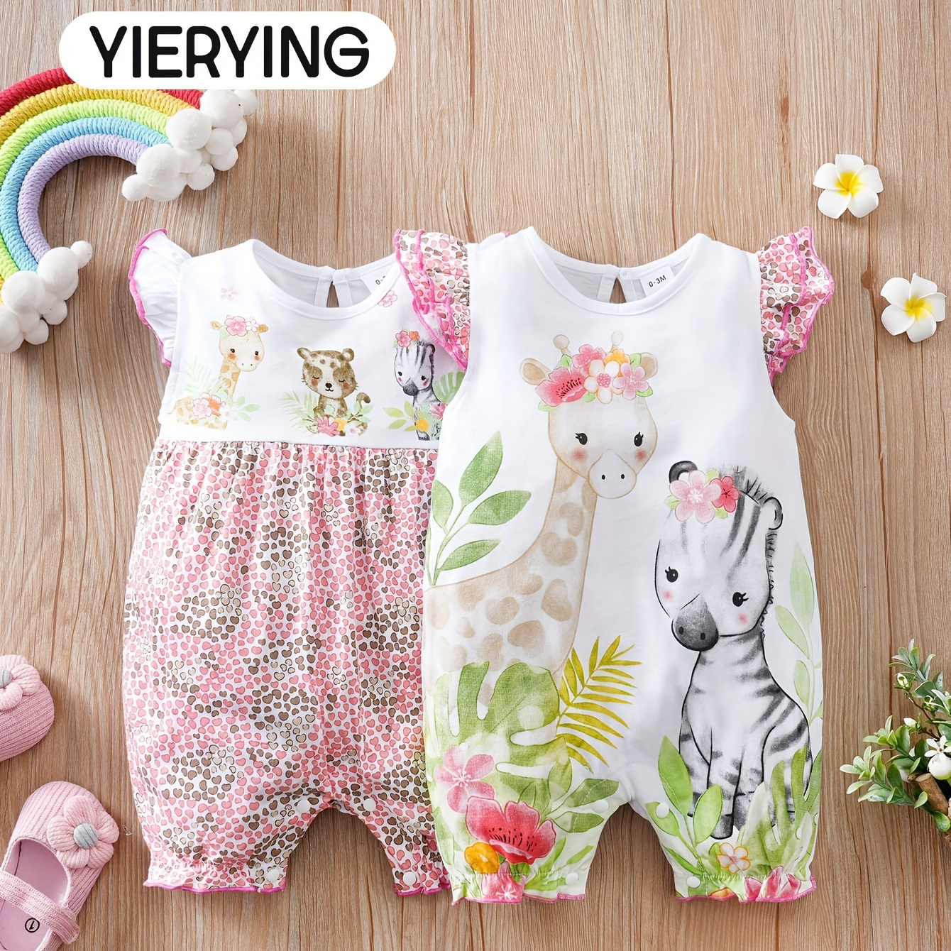 

2pcs 's Bodysuit, Cap Sleeve , Toddler & Infant 's For Summer, As