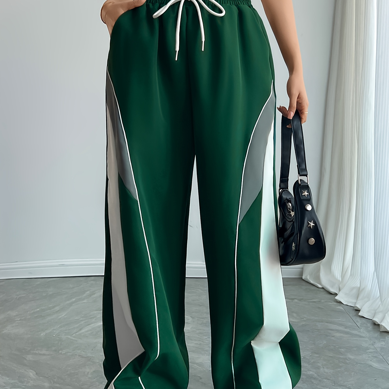 

1025 Green And White Gray Long Pants