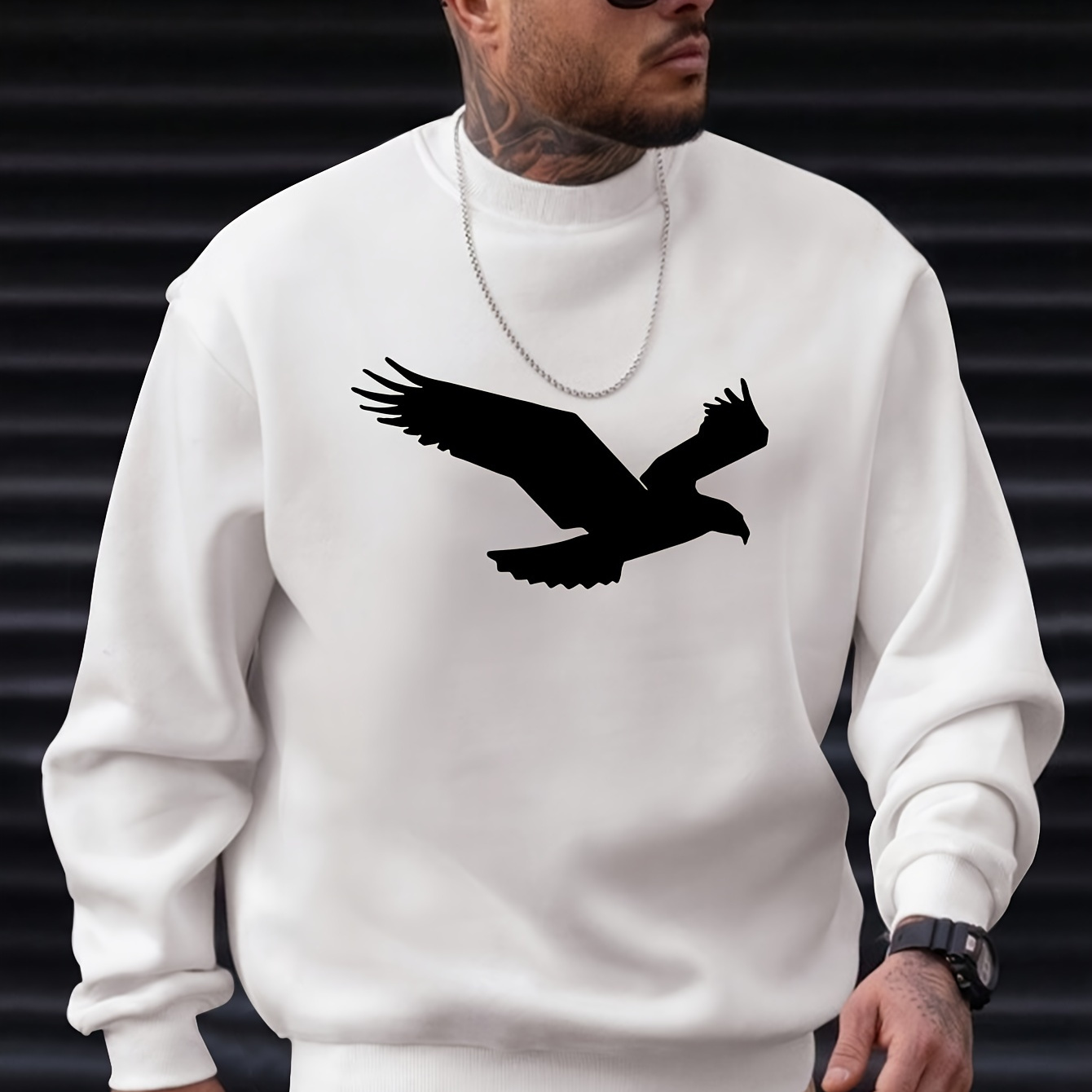 

Black Eagle Pattern Print Men's Pullover Round Neck Long Sleeve Sweatshirt Loose Casual Top For Autumn Winter Men's Clothing As Gifts Leisure Holiday