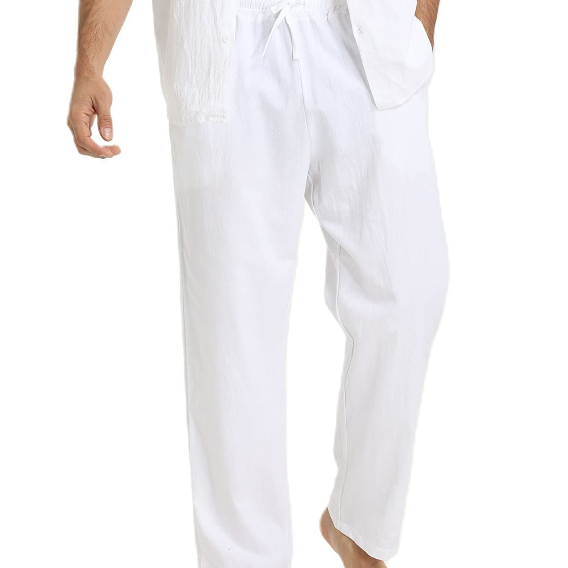 

Mens Casual Cotton Linen Pants Loose Fit Straight-legs Elastic Drawstring Waist Casual Jogger Yoga Long Pants