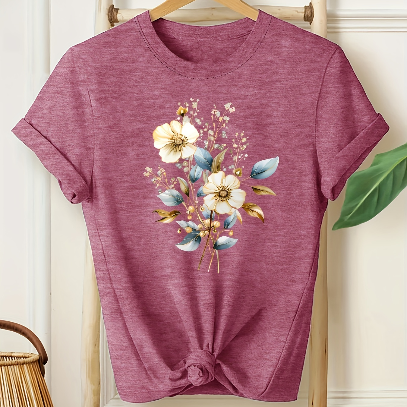 

Women' Floral Tee - Soft, Crew Neck, Short Sleeve, Machine Washable