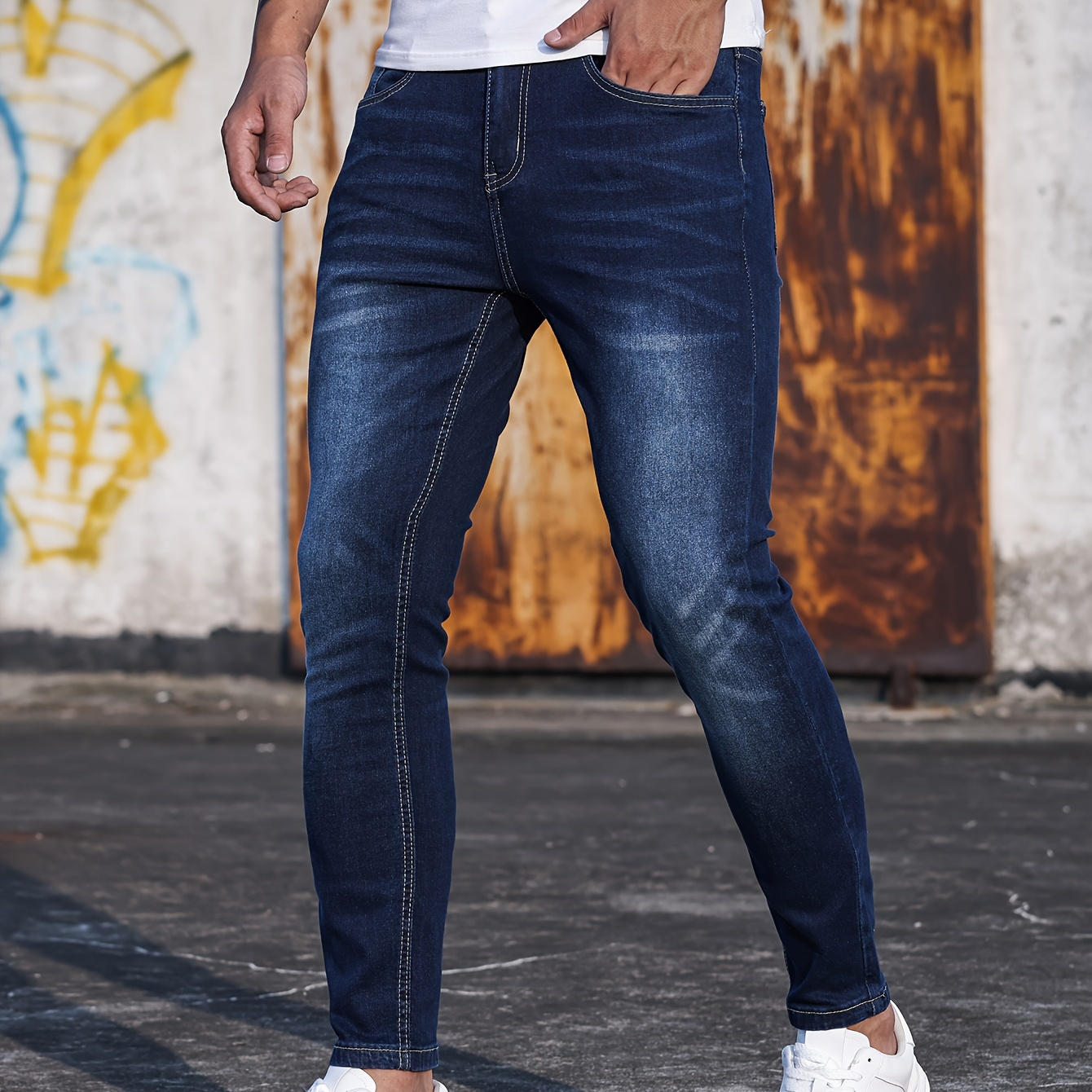 

Men's Casual Skinny Jeans, Street Style Distressed Denim Pants