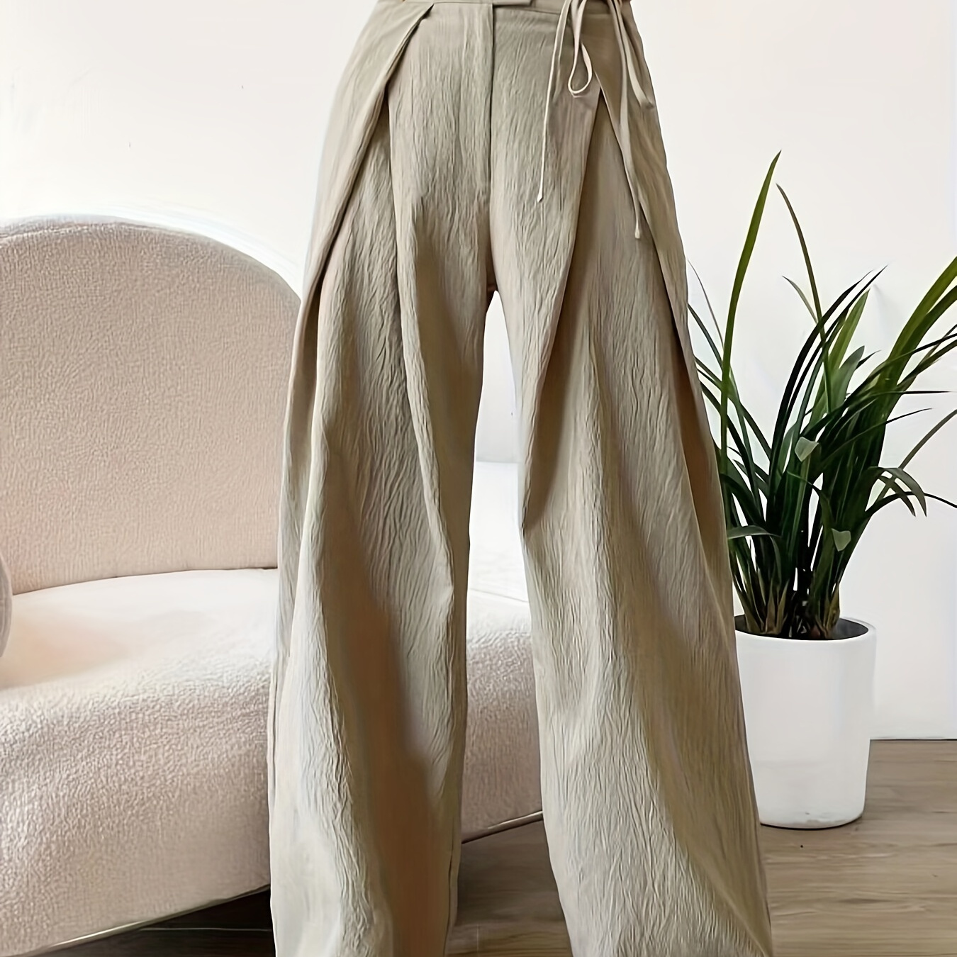 

Women's Casual Drawstring Wide Leg Pants, High Waist Sporty Trousers, Loose Fit, Solid Color, Fashion Comfort Wear For Fall & Winter