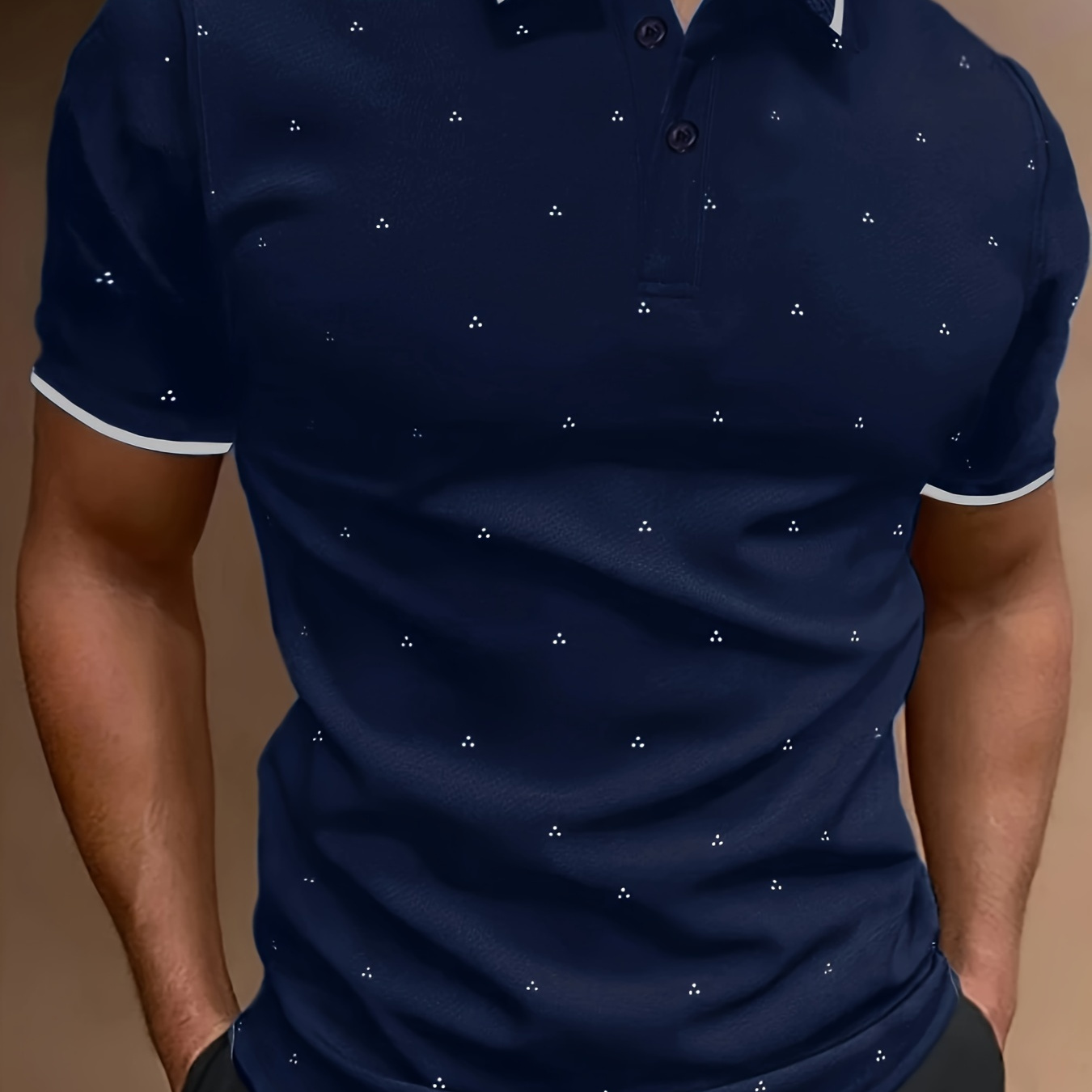 Chemises Pour Hommes, Chemise Boutonnée à Revers Coupe Ajustée Bleu Marine Décontractée