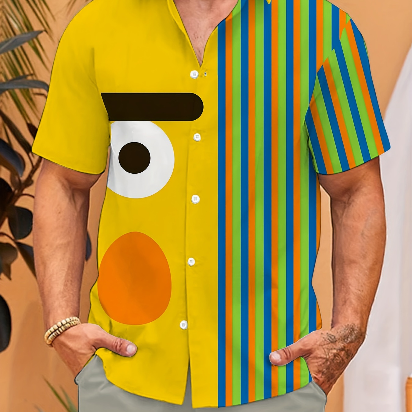 

Men's Trendy Hawaiian Lapel Collar Graphic Shirt With Stylish Cartoon Print For Summer Beach, Pool And Vacation