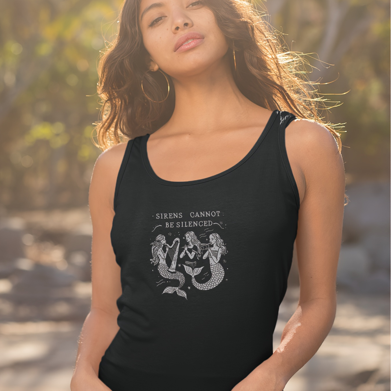 

Mermaid Print Tank Top, Sleeveless Crew Neck Casual Top For Summer & Spring, Women's Clothing