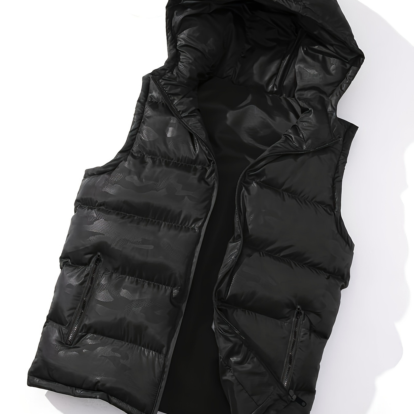 

Plus Size Men's Fashion Hooded Vest Puffer, Solid Thick Sleeveless Puffer Jacket, Men's Clothing