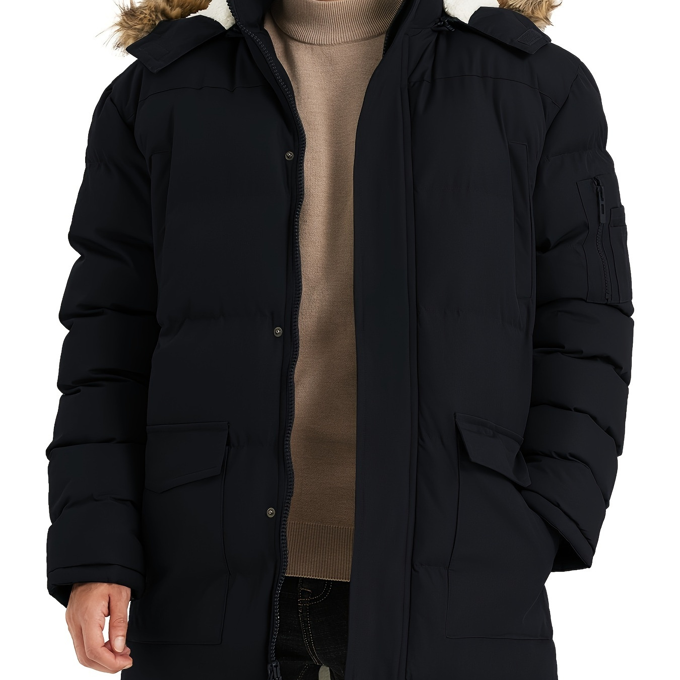 

Mens Long Winter Coats Warm Jackets Padded Coat With Removable Hood