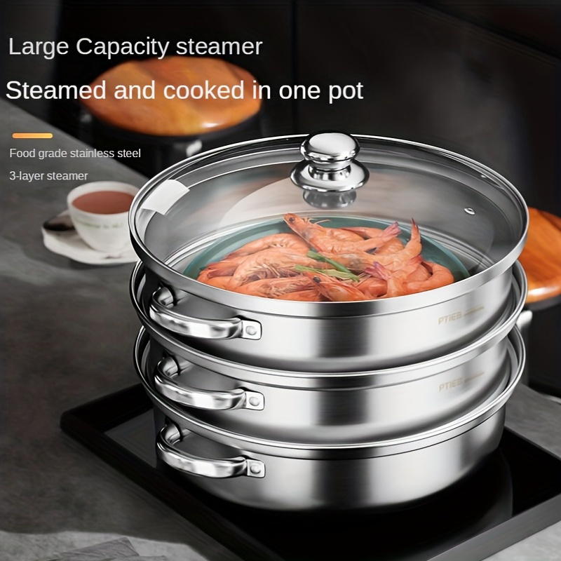 Stainless Steel Cooking Pot Set, Sauce Pan, Soup Pot, Casserole, Steamer Pot,  Beige White/ /green, Ceramic Spray, Works With Induction/electric And Gas  Cooktops, Kitchen Cookware, Glass Lid With Silicone Edge - Temu