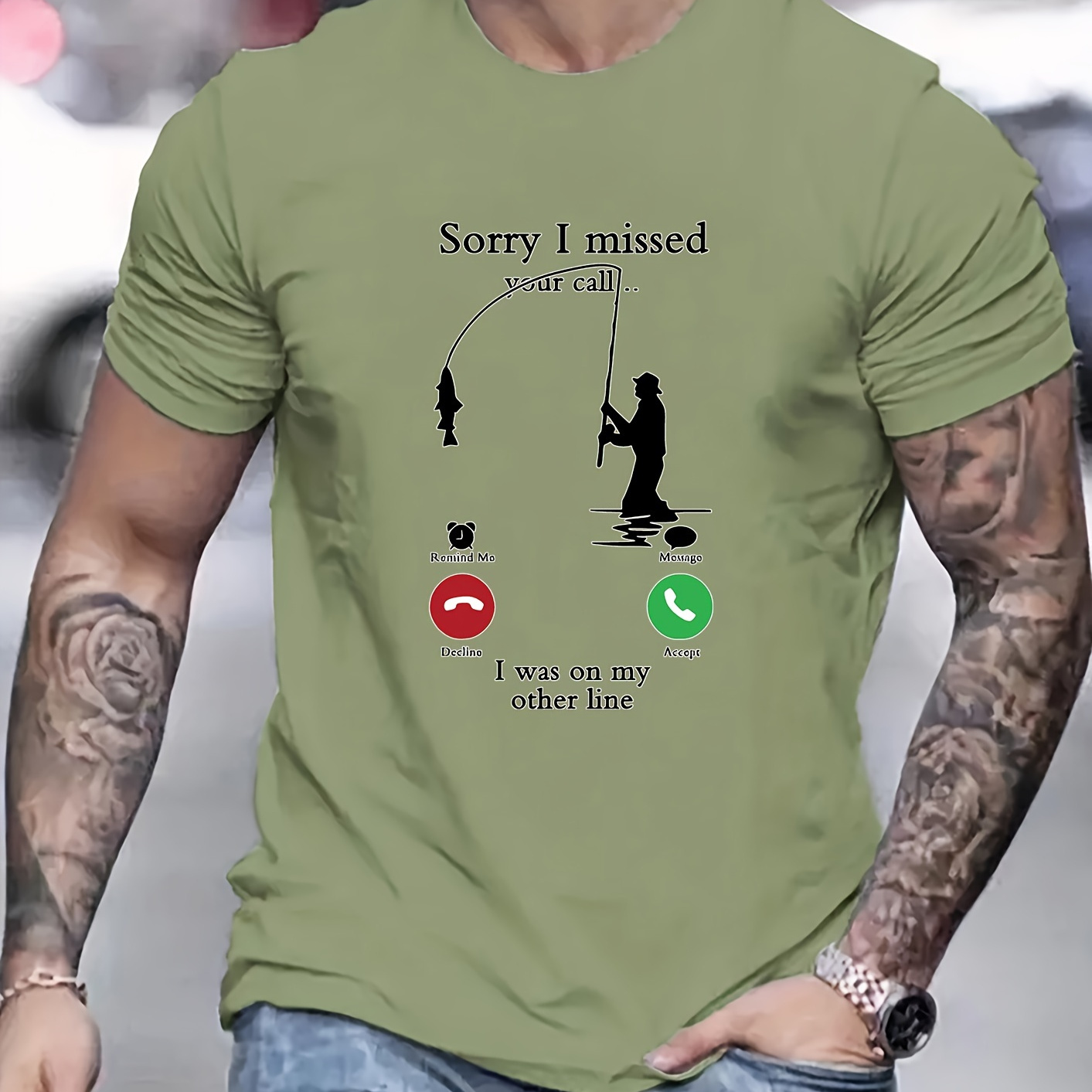 

On The Other Line Print T Shirt, Tees For Men, Casual Short Sleeve T-shirt For Summer