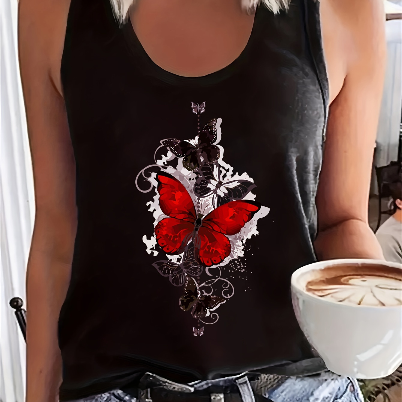 

Graphic Print Tank Top, Sleeveless Casual Top For Summer & Spring, Women's Clothing