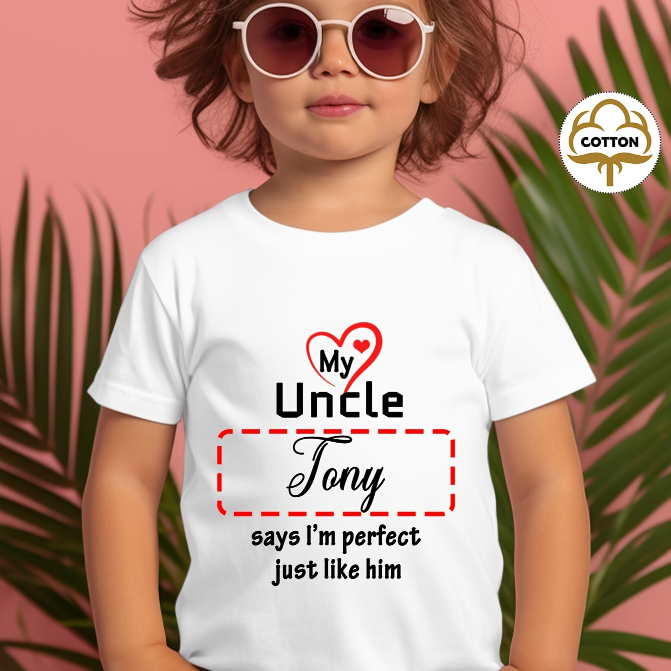 

Customized Fun Slogan Print T-shirt For Baby, "......" Name Customization & " Says I' Just Like Him" Print Crew Neck Casual Short Sleeve Top, Infant & Toddler Girl's Tee