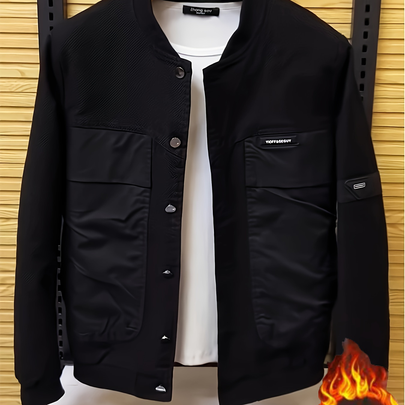 

Men's Casual Jacket - Trendy Korean Style, Button-up With Pockets, Polyester, Non-stretch Fabric, Solid Color