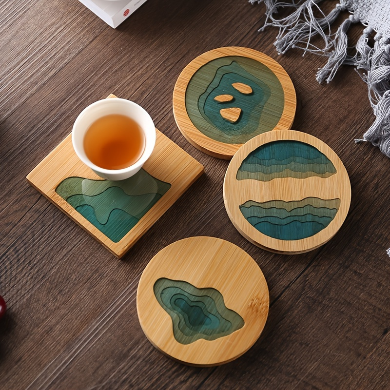 Wood And Resin Coasters With Extra Holder Kung Fu Tea Cup - Temu