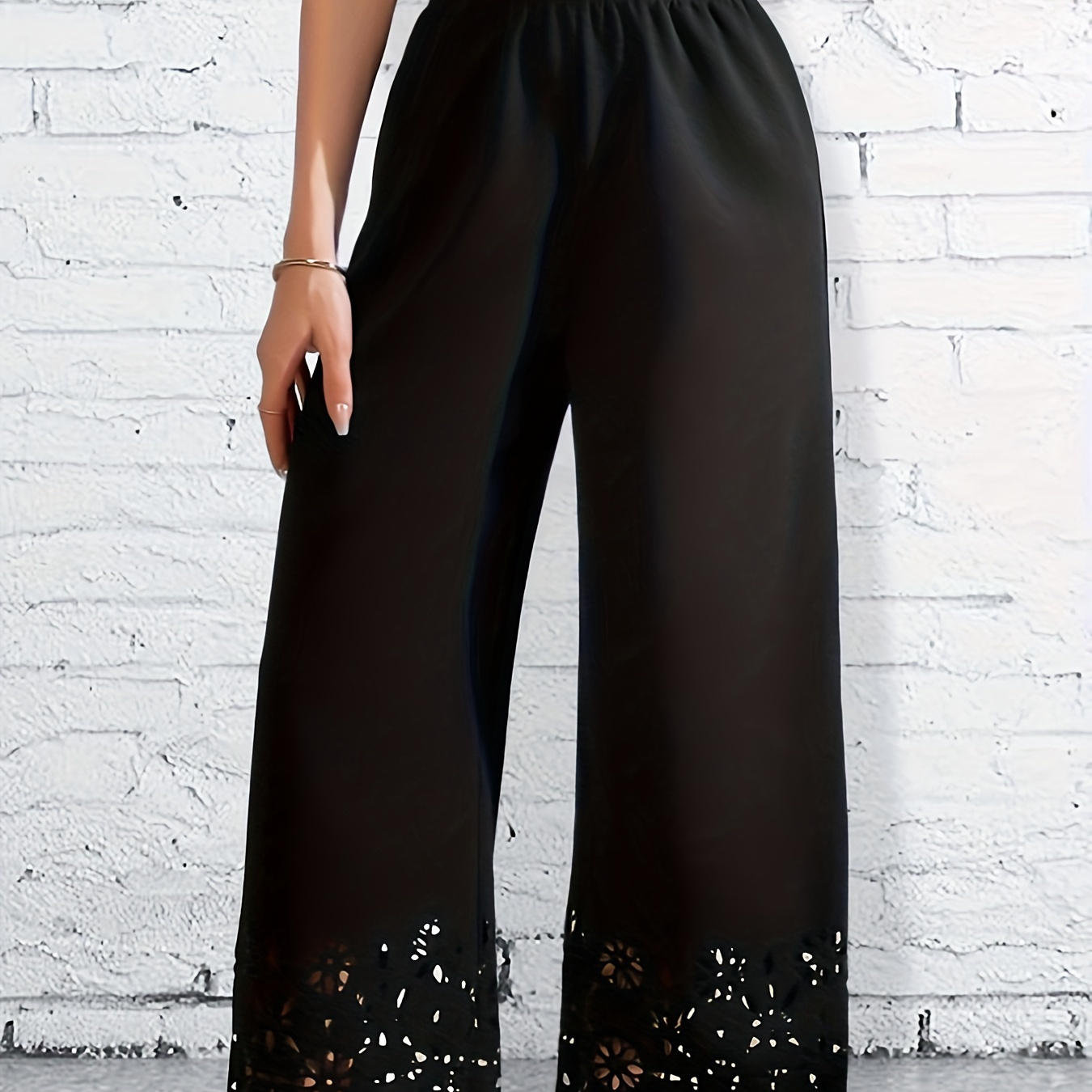 

Solid Color Straight Leg Pants, Elegant High Waist Loose Pants For Spring, Women's Clothing