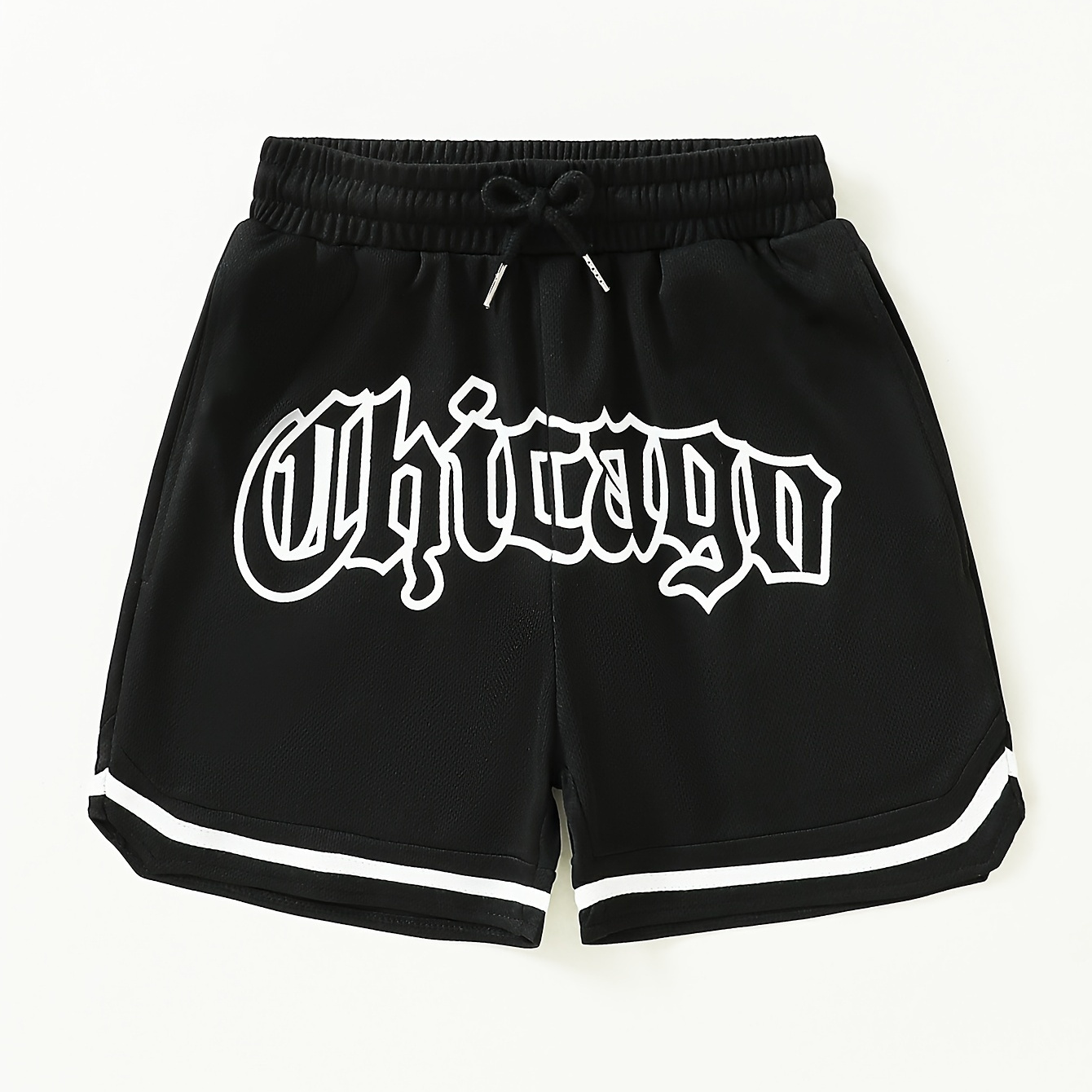 

Boy's Chicago Letters Print Shorts, Drawstring Casual Summer Sports Basketball Shorts