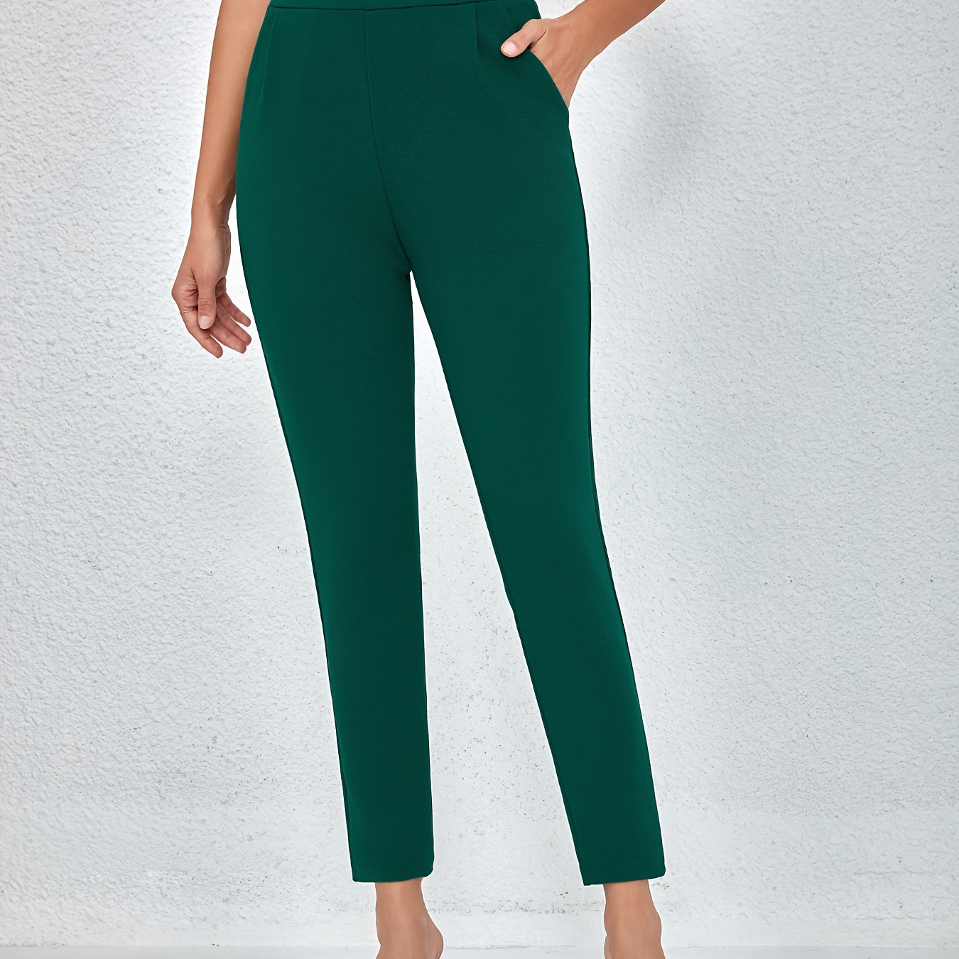 

Pantalon skinny à poches obliques de couleur unie, élégant pantalon moulant à taille haute pour et l'été, vêtements pour femmes