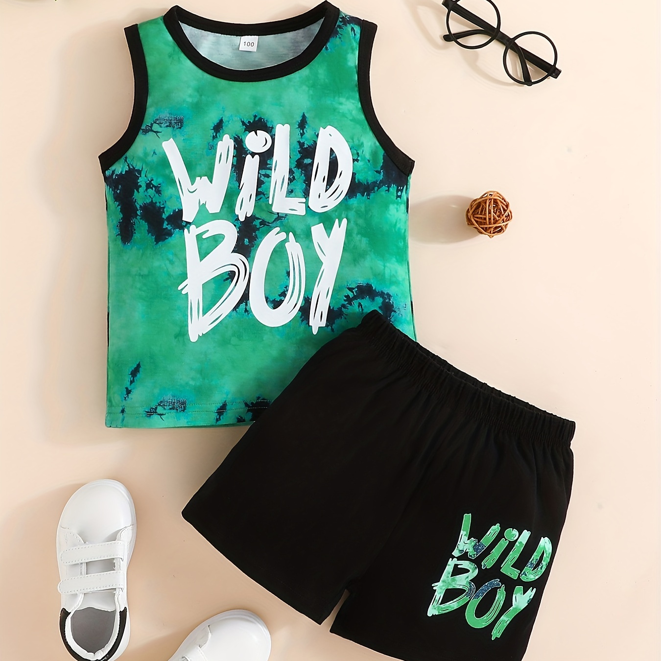 

Boy's 2pcs Tank Top & Elastic Waist Shorts Set, Wild Boy Tie-dye Print Top, Casual Kids Clothes For Summer