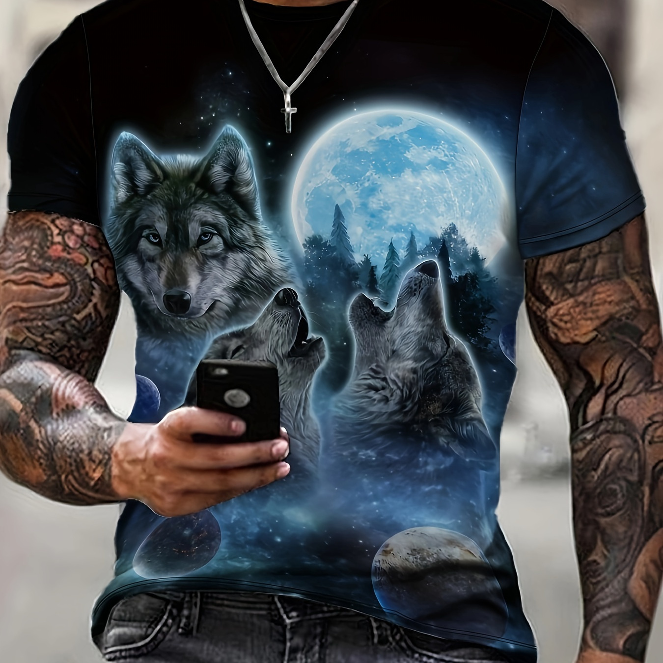 

Men's Wolves T-shirt, Short Sleeve Crew Neck Tee, Men's Clothing For Summer Outdoor