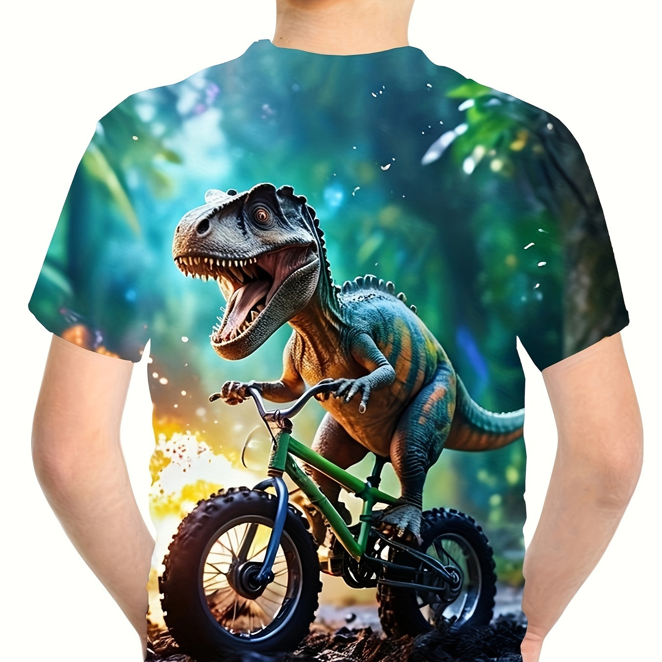 

Cartoon Forest Dinosaur Riding A Bike - Engaging Visuals With 3d Effect, T-shirts For Boys - Cool, Lightweight And Comfy Summer Clothes!