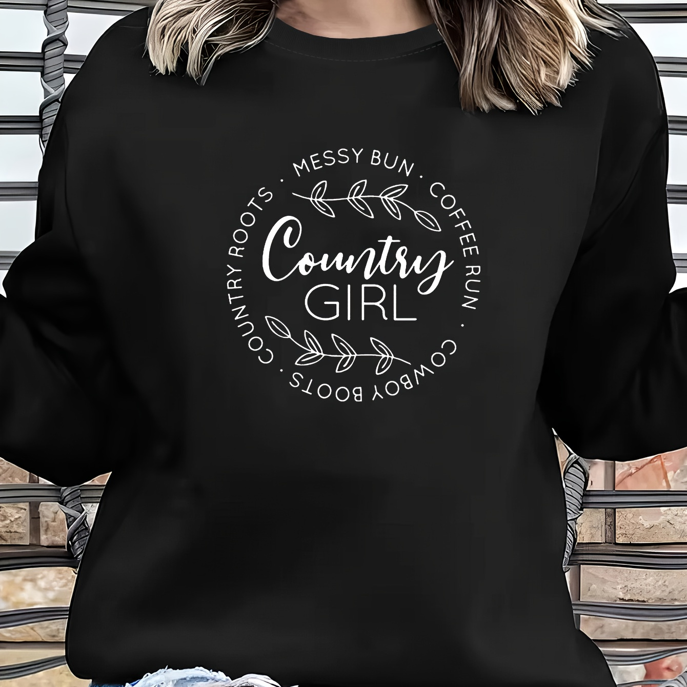 

Women's Casual Long Sleeve Crew Neck Sweatshirt With Letter Print, Sportswear For Fall & Winter, Outdoor Wear