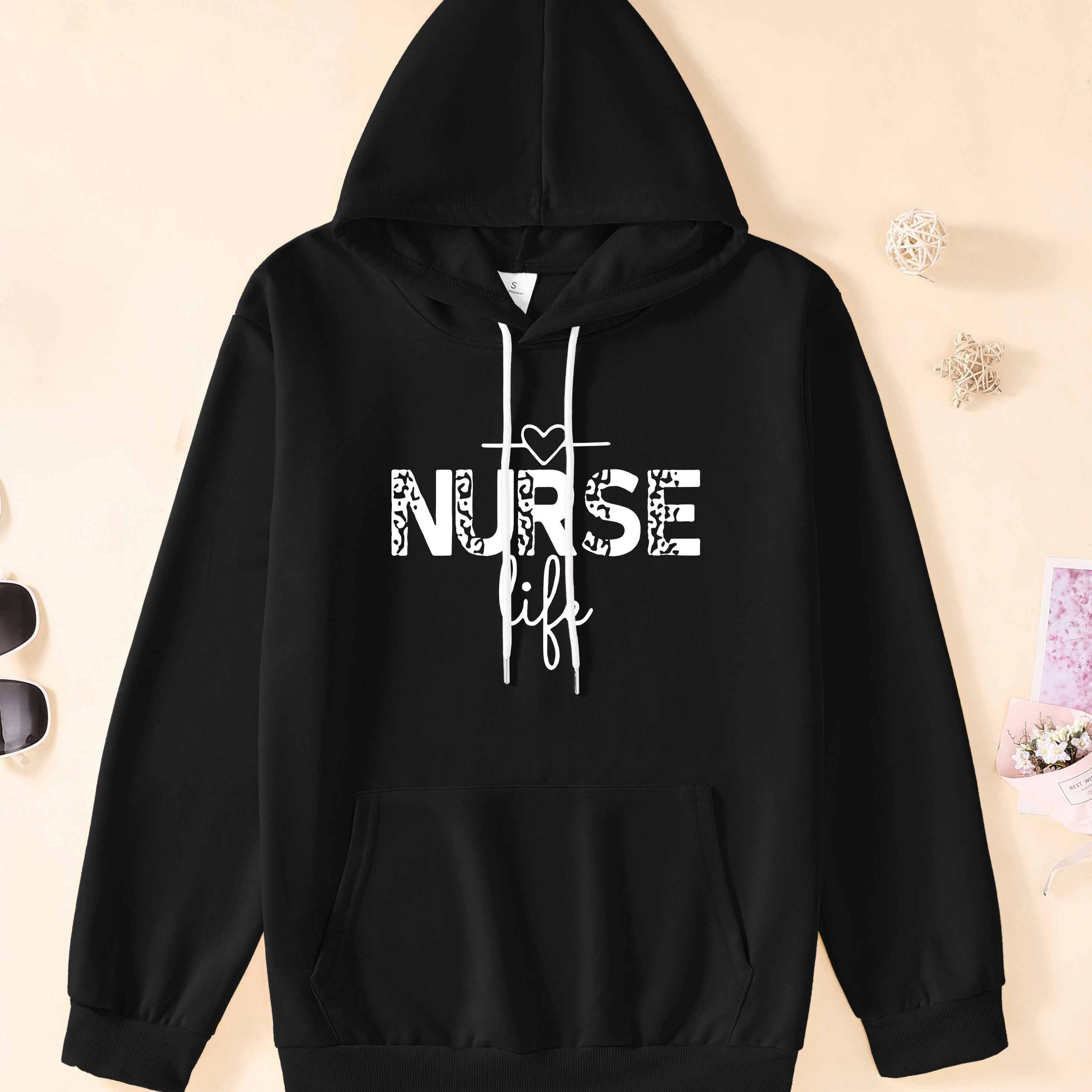 

Nurse Pattern Print Hooded Sweatshirt, Stylish Drawstring Hoodies Fashion Casual Tops For Spring Autumn, Men's Clothing