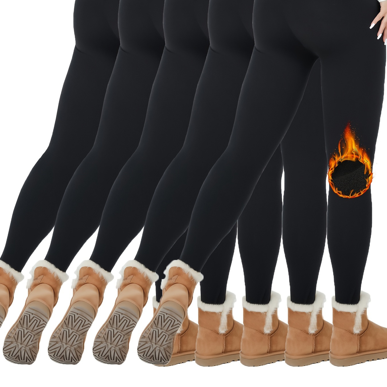 

5pcs, Women's Thermal Plush Lined High Waisted Leggings, Workout Winter Warm Thick Tights Soft Yoga Pants, Women's Clothing