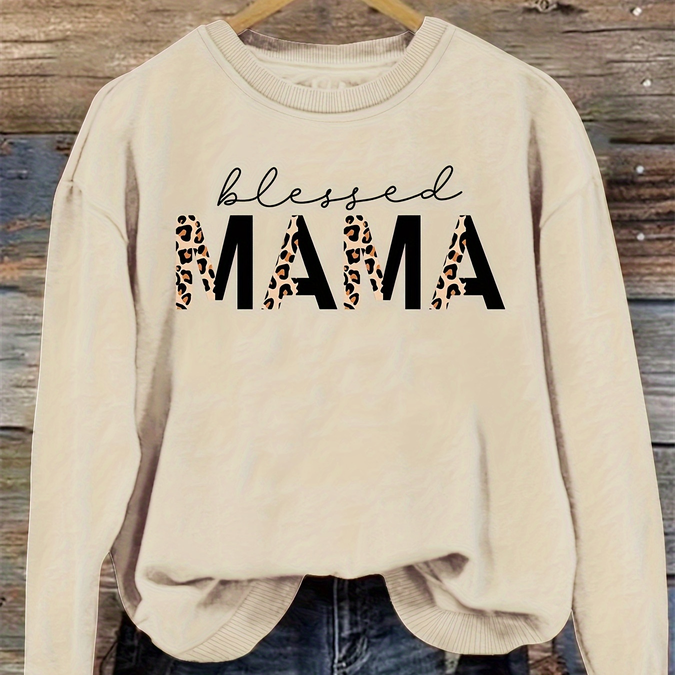 

Blessed Mama Letter Print Sweatshirt, Casual Long Sleeve Crew Neck Sweatshirt, Women's Clothing