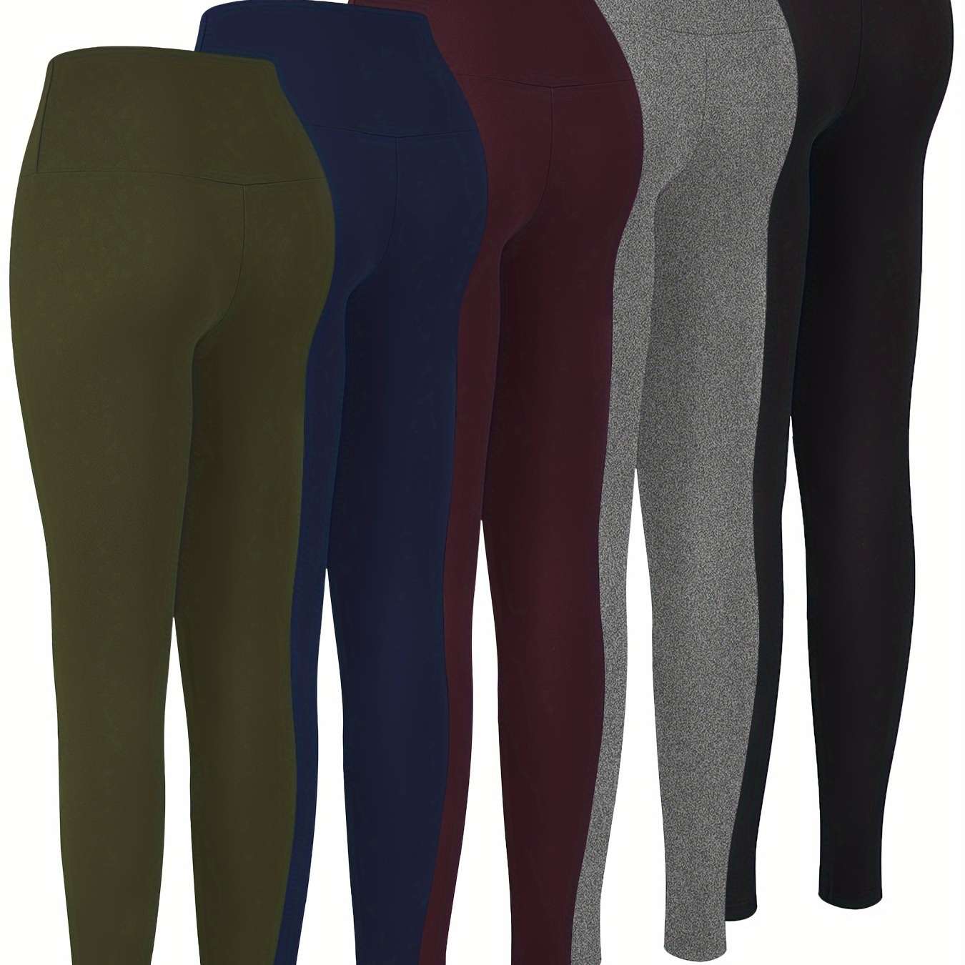 

5 Pack High-waisted Tummy Control Leggings For Women, 92% Polyester 8% Spandex, Solid Color, Long Length, , All- Knit Fabric, 190g/m², No See Through Yoga Running Pants