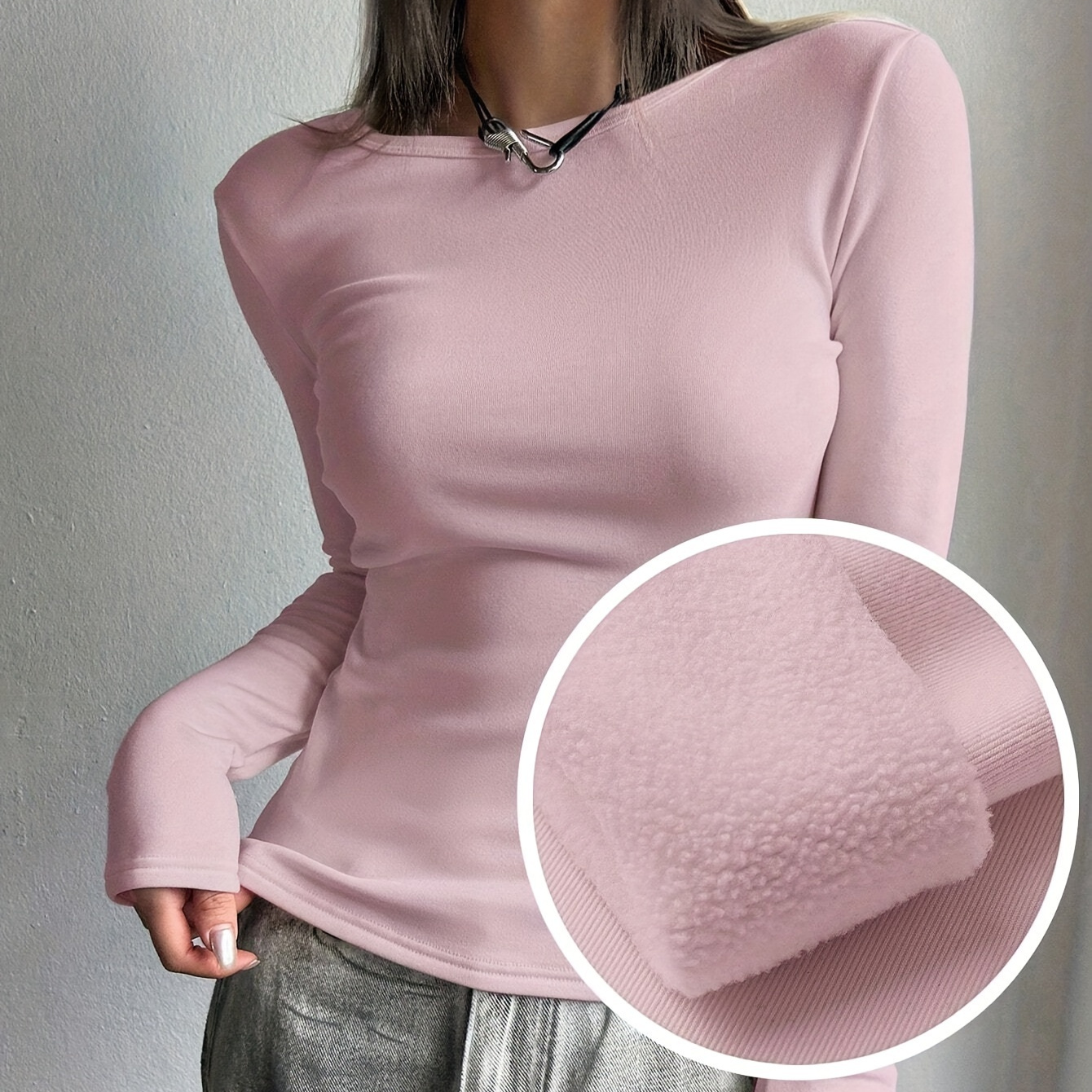 

Women' Long Sleeve Crew Neck Top, 95% Polyester 5% Elastane, Solid Color Knit Fabric, Regular Length, Spring/fall Season, 270g/m² Weight