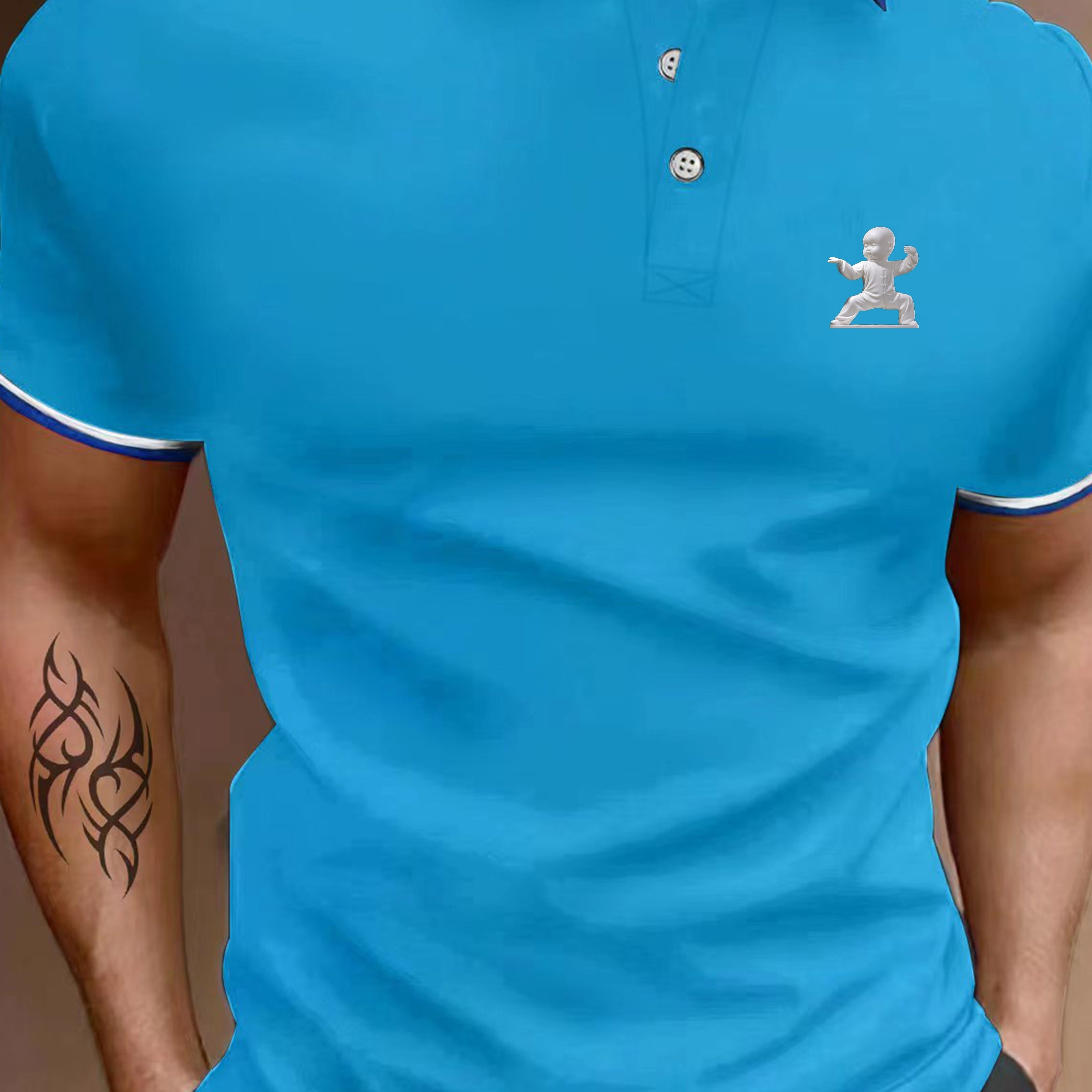 

Breathable Regular Fit Tai Chi Pattern Golf Polo Shirt, Men's Casual V-neck T-shirt Short Sleeve For Summer, Men's Clothing