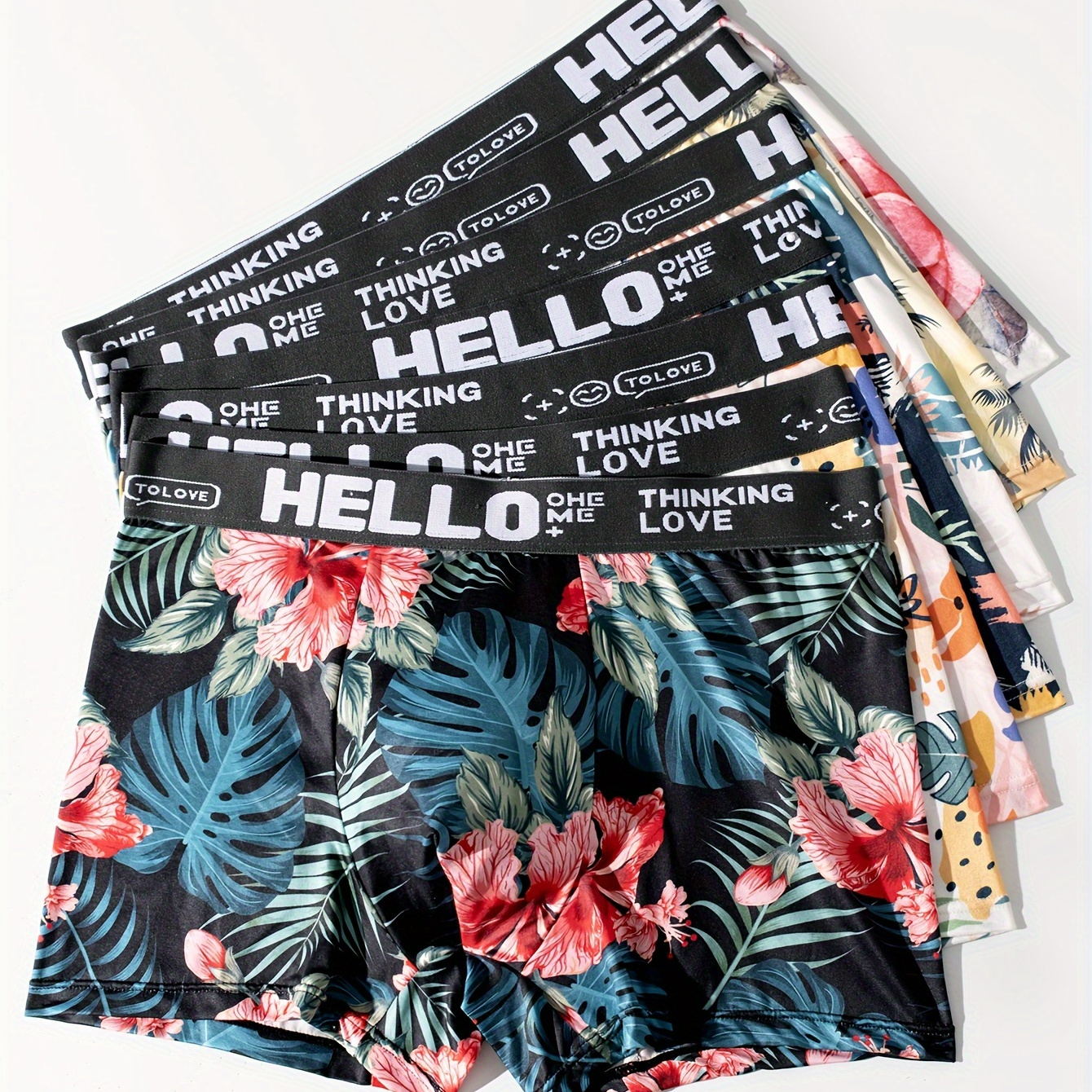 

7pcs Men's Soft & Stretchy Boxer Briefs - Breathable, With Trendy Floral Prints