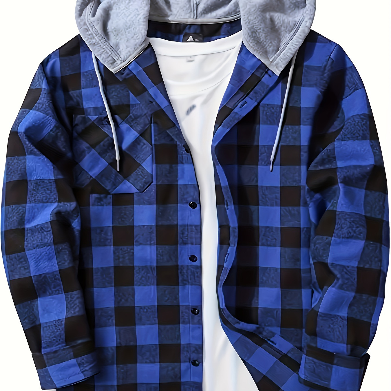 

Plaid Pattern Men's Long Sleeve Hooded Shirt Jacket With Chest Pocket, Men's Casual Fall Winter Outwear