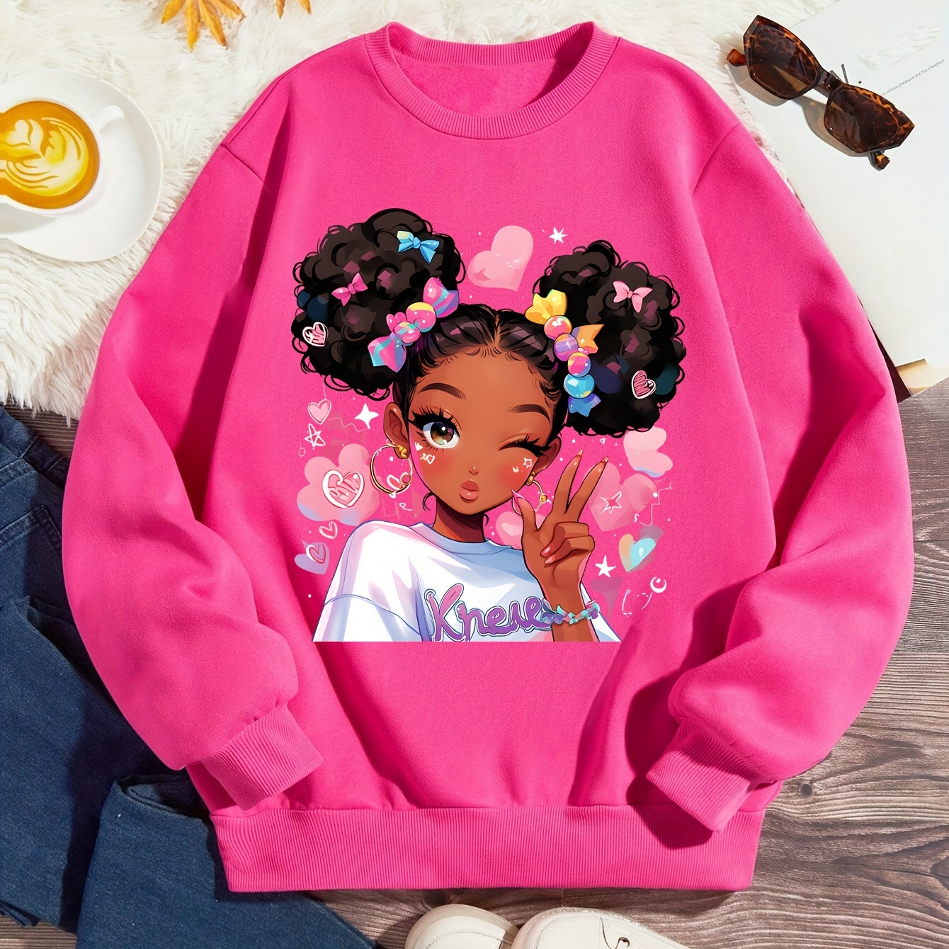

Girl's Cartoon Lovely Girl's Outfit Print Regular Fitted Long Sleeve Crew Neck Sweatshirt Casual Children Outwear For Autumn And Winter