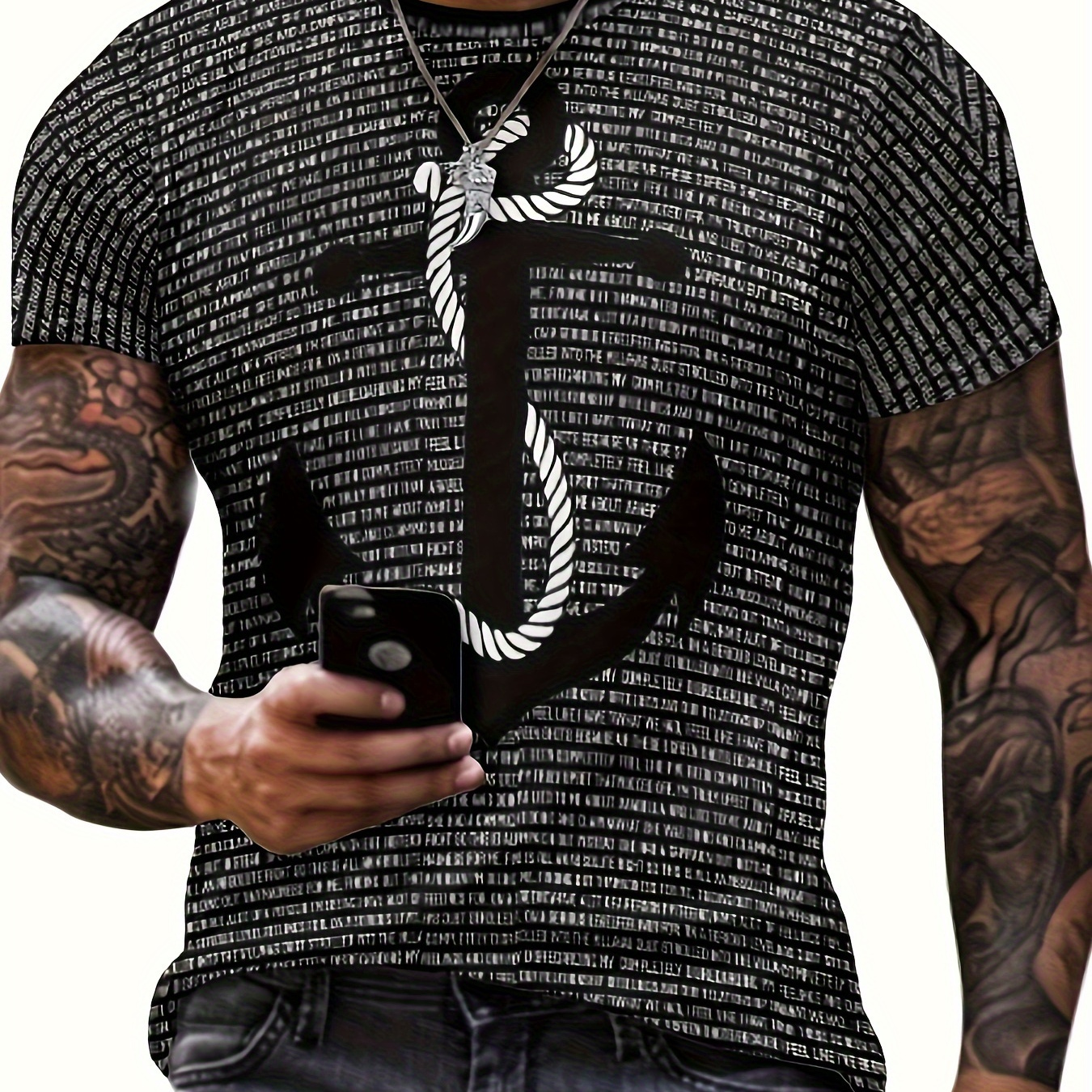 

Men's Trendy Casual Crew Neck Graphic T-shirt With Exquisite Novelty 3d Anchor Prints For Summer Outdoors And Daily Wear