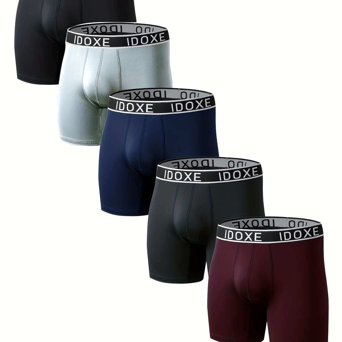 

5pcs Men's Plus Size Breathable Soft Comfy Quick Dry Long Boxer Briefs Shorts, Sports Shorts, Men's Underwear