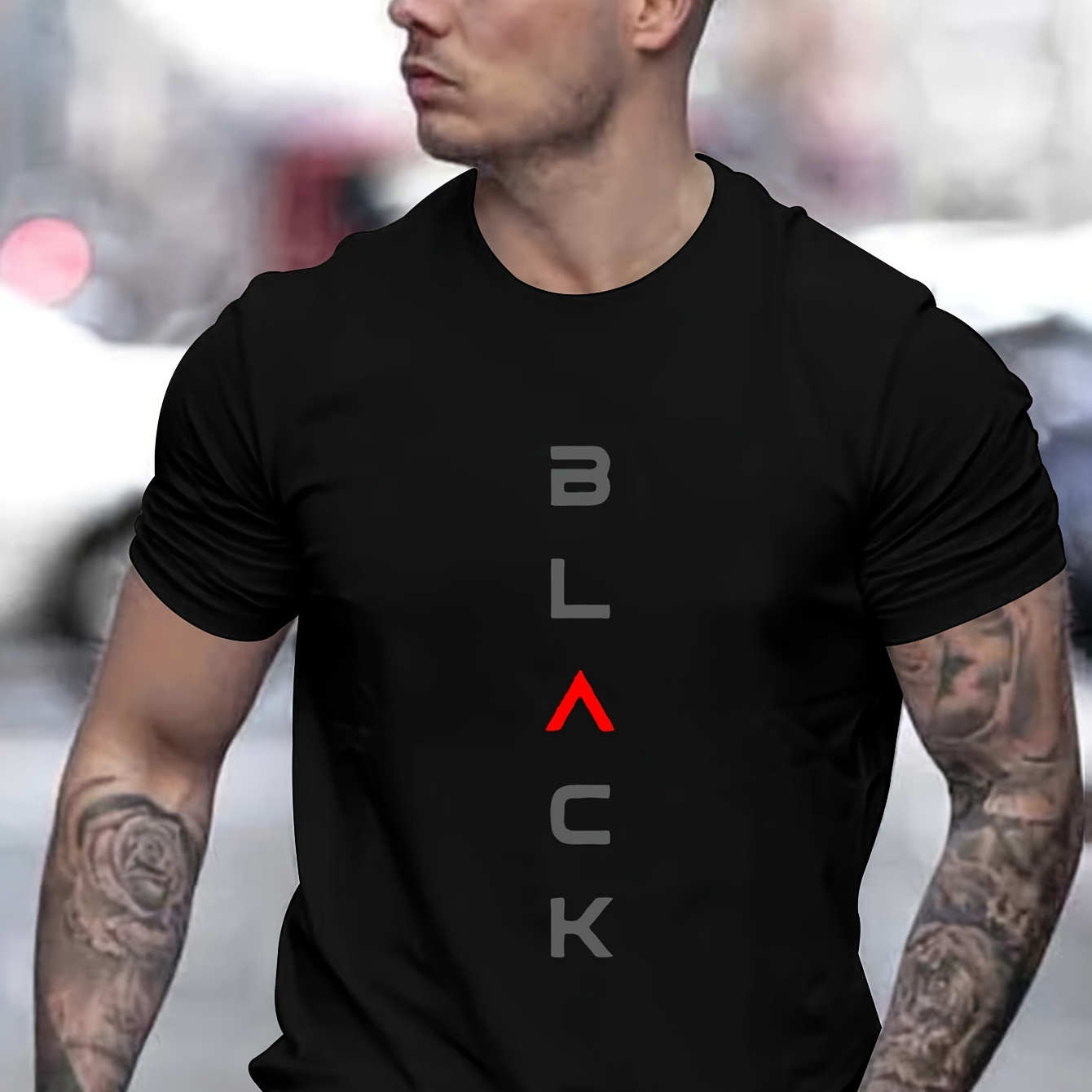 

Men's Dark Printing Print Sports Casual Commuting All-match Short-sleeve T-shirt Side-by-side Optional