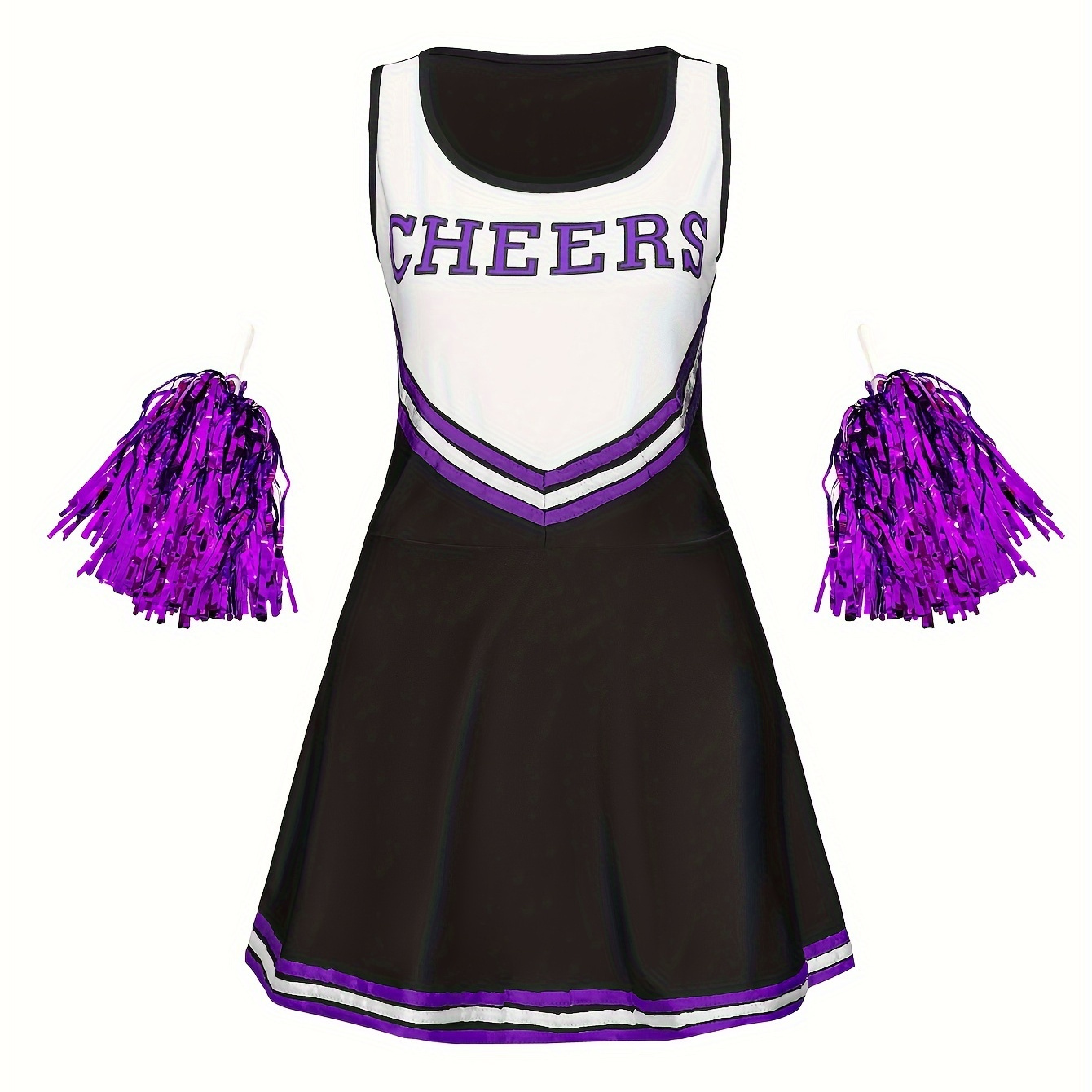 

Summer Sleeveless Sundress, Women's Cheerleading Suit With Pom- Costume Suitable For Outdoor Sports