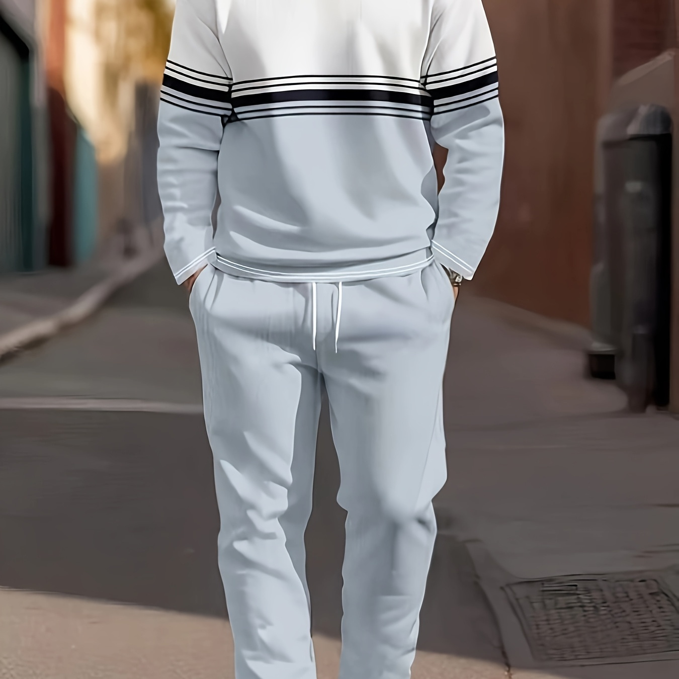 

Men's Casual Stylish Round Neck Outfit (top + Pants Two-piece Set)