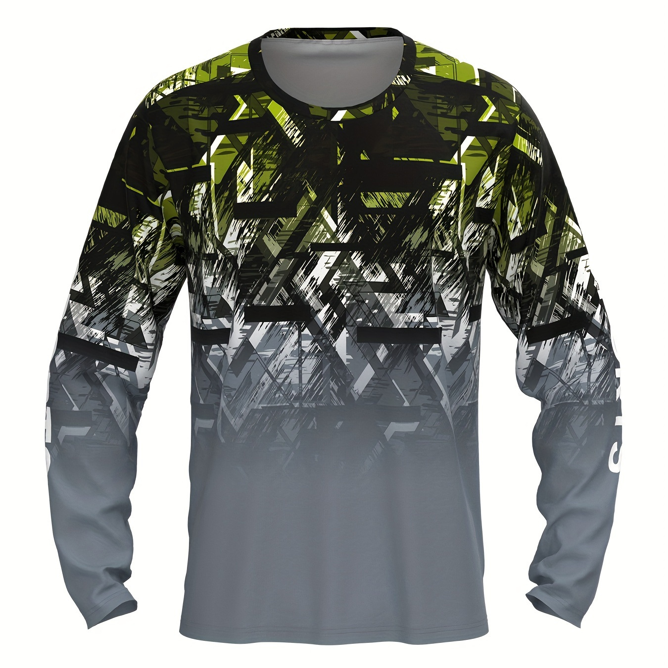 

Men's Geometric Graphic Print Sun Protection Shirt, Quick Dry Crew Neck Long Sleeve High Stretch Rash Guard For Fishing Hiking Outdoor