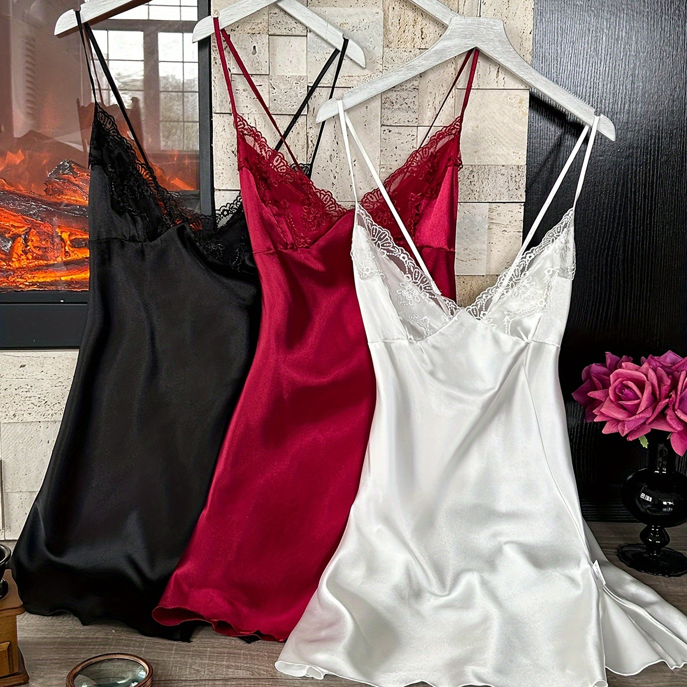 

3pcs Women's Sleepwear Set With Simulation Patchwork Sexy Backless Strapless Nightgown