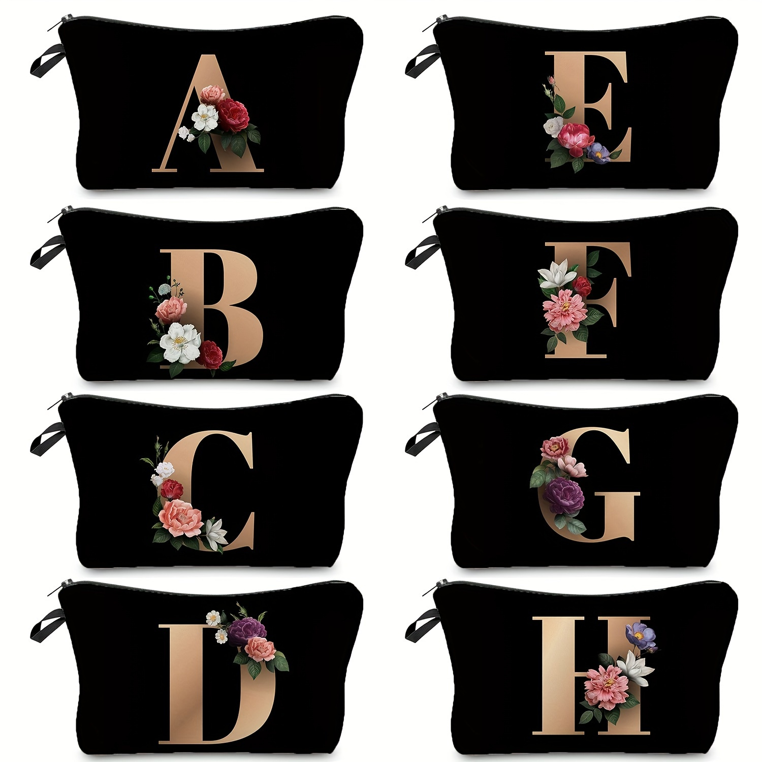 

Flower & Letter Print Cosmetic Bag, Zipper Portable Makeup Pouch, Lightweight Coin Purse Gift For Women's Day