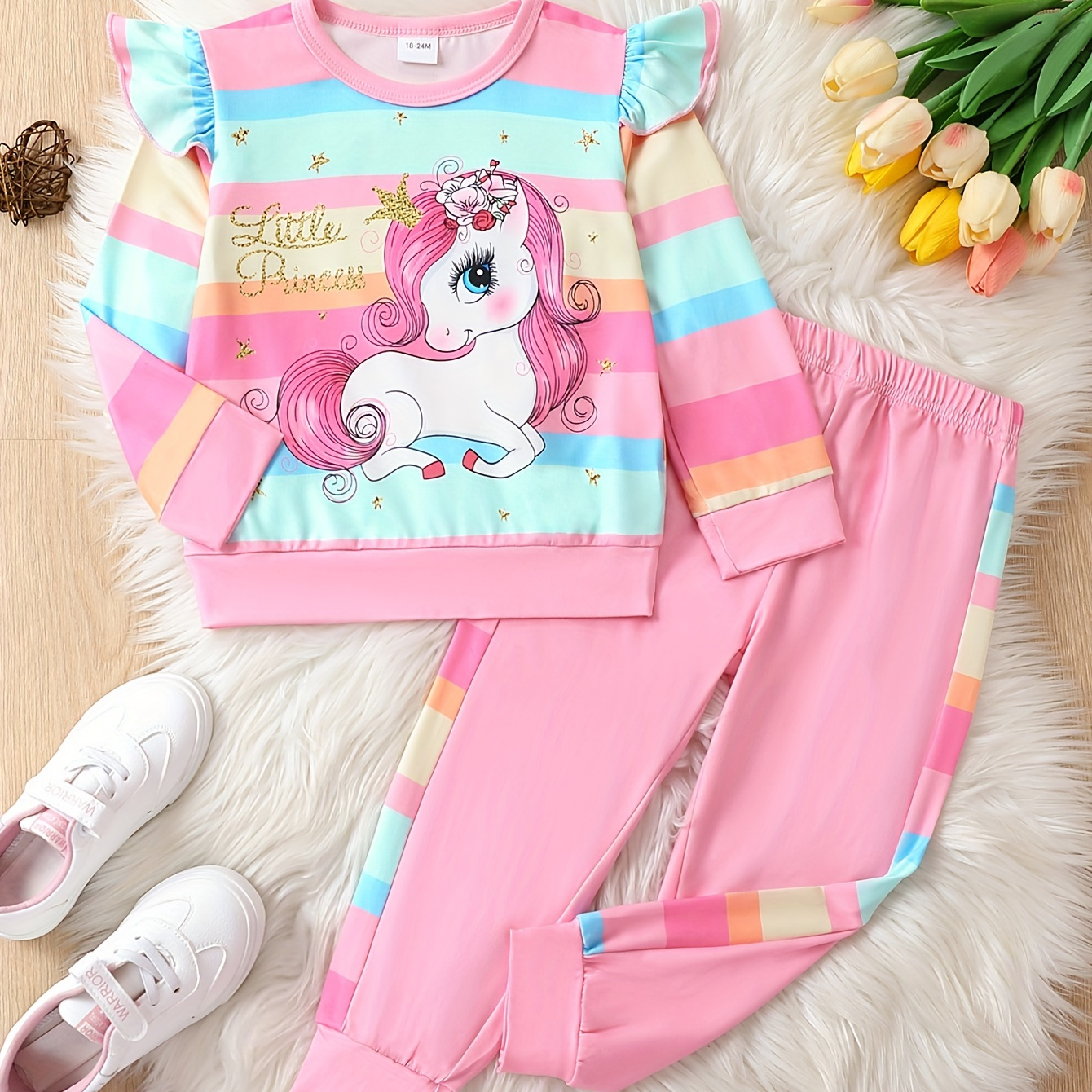 

Two- Set Stripes, Small Sleeves, Top And Trousers , And Clothes For Children Fungus,