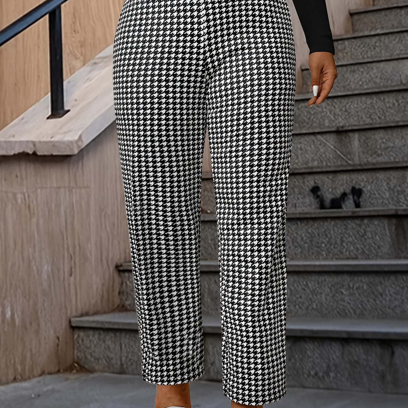 

Women's Elegant Straight-leg Pants - Print, High-waisted, Polyester , Machine Washable For Fall/, Fall Fashion Pants | | Knit Trousers