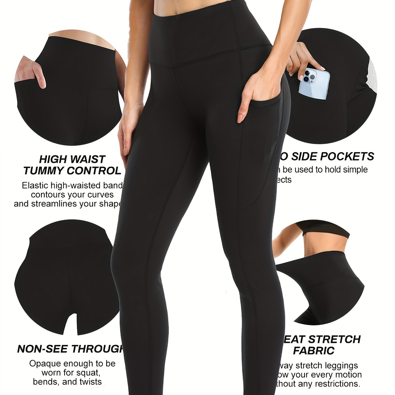 Women's Leggings Seamless Yoga Pants Slim Elasticity Shaping Sport Fitness  Pant Tummy Control Legging with Pockets