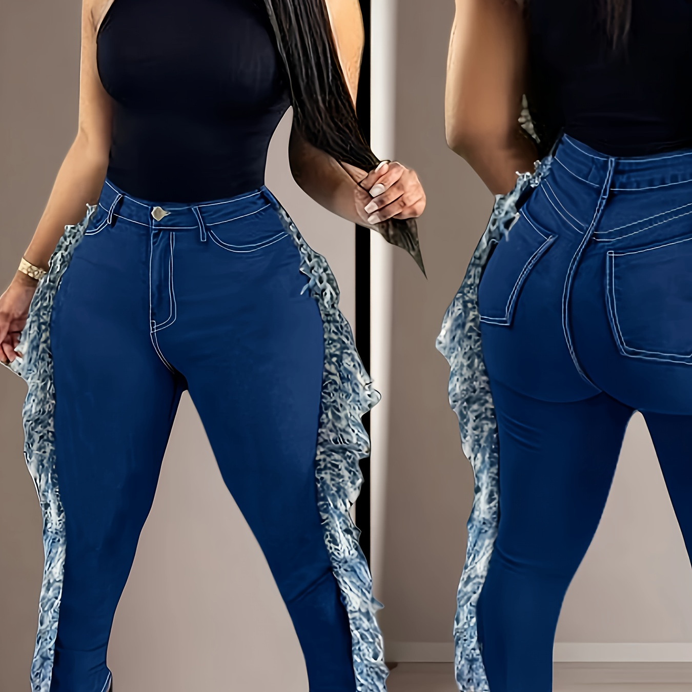 

Plus Size High Stretch Tassel Skinny Jeans, Rayon , Solid Color, Button Fly, Long Length, , Woven Pants, Comfortable Fashion | Pants | Spandex